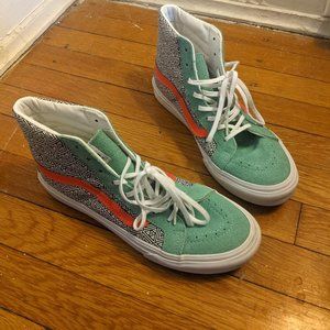 Vans High-Top Sneakers Color Block Green Pink Geometric Print